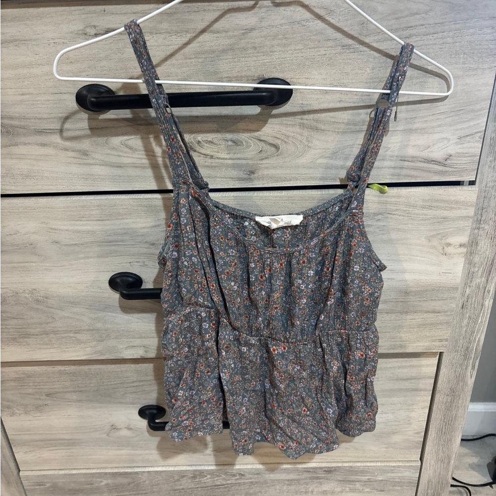 Pink Rose Gray Floral Spaghetti-Strap Peplum Cami